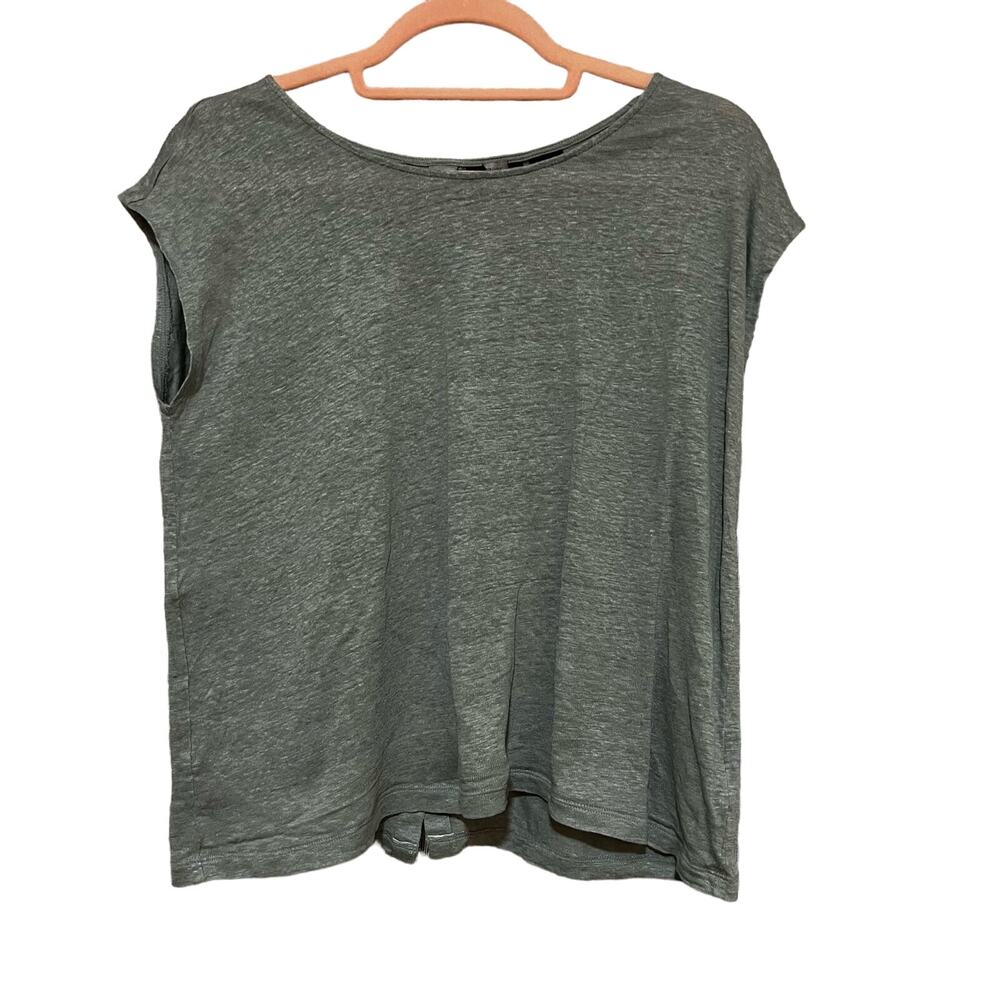 Tahari Olive Green Linen Button Back Sleeveless Shirt Blouse Medium